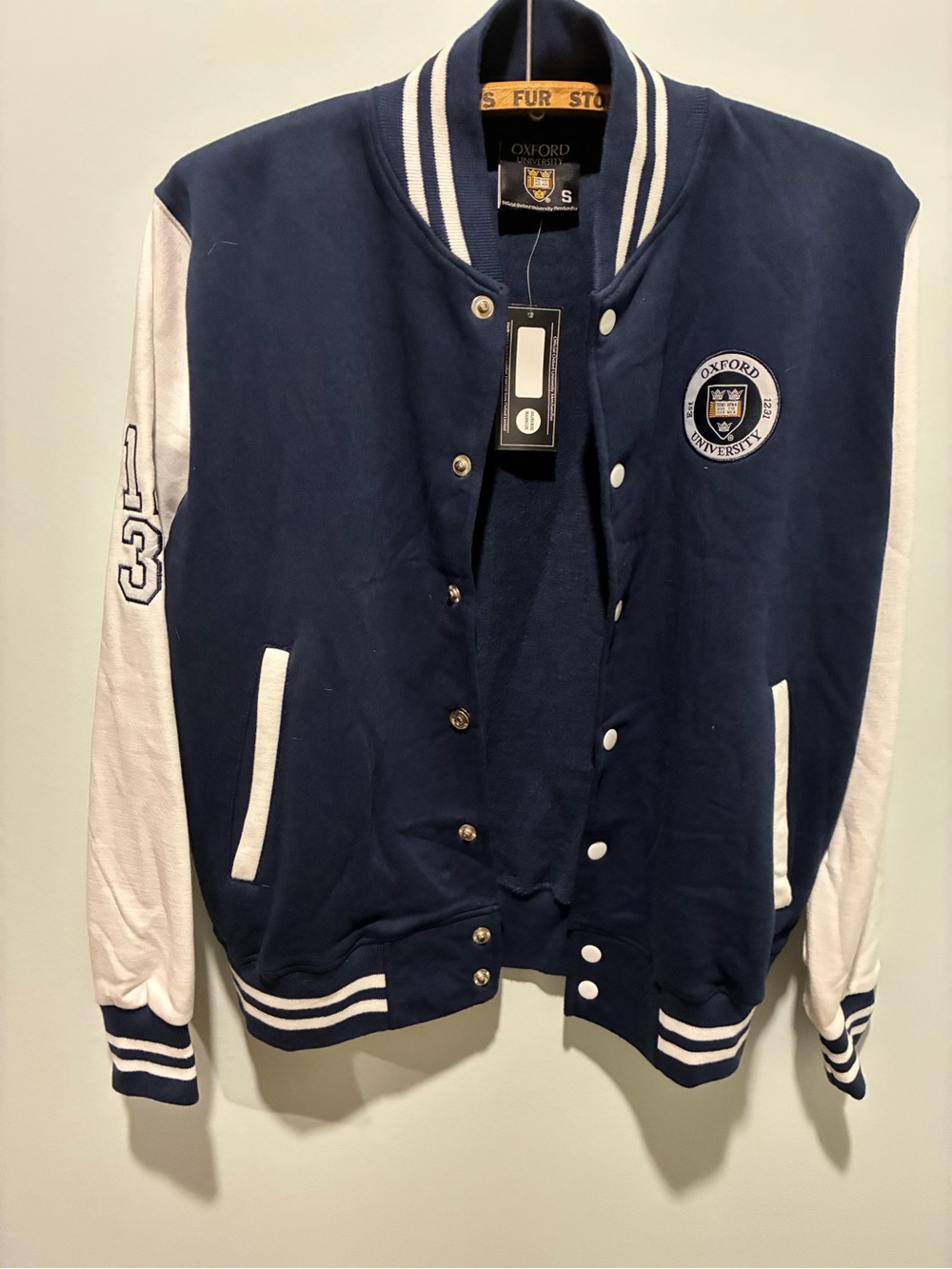 Oxford Navy and White Collegiate Cotton Blend Jacket Unisex Size Small NWT